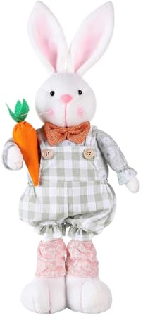 Osterhase Deko Hase, Osterhase Figuren Mit Teleskop Beine, Groß Hase Deko Hasen Wichtel Mit Ausziehbaren Beinen, Osterhasen Plüsch Puppe Mit Blumen Und Karotten, Osterhasen Figur Frühlingsdeko