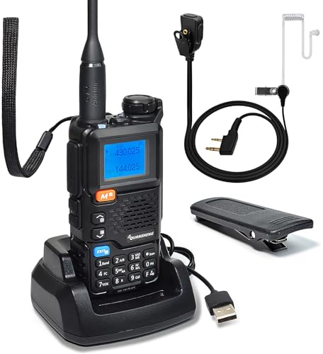 Quansheng UV5R Plus VHF UHF Tragbares Walkie Talkie FM NOAA Zwei-Wege-Funkgerät für Studio/Außenbereich/Auto (mit transparentem Rohr Hörmuschel) | FM NOAA Zwei-Wege-Radio für Studio/Outdoor/Auto