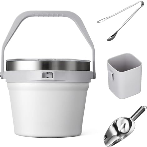 Autsel 7L Eiswürfelbehälter mit Deckel, Doppelwandiger Isolierter Eisbehälter, Edelstahl Eiskübel mit Löffel und Zange, für Eiswürfel Ideal zum Kühlen von Bier Champagner Wein und Obst