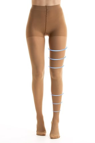 Kompressionsstrumpbyxor för Damer, Tights 140 DEN 18-21 MMHG CLASS 1, Shape Socks For Women MICRO MATTFIBER, (BEIGE, S)