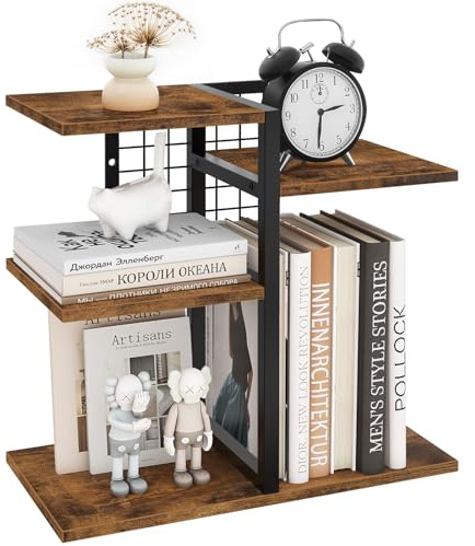 ELITEROO Schreibtisch-Regal-Organizer, 4-stöckiges Schreibtisch-Bücherregal, kleines Tisch-Bücherregal, verstellbares Präsentationsregal für Zuhause, Büro, Wohnheim, rustikales Braun