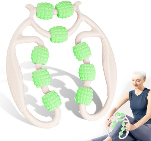 Rodillo Giratorio para Relajación,Rodillo Masaje Muscular,Rulo Masaje Muscular de 360°,Pinza Circular para Piernas,para Pierna Cuello Masajes Musculars Fitness (Verde)