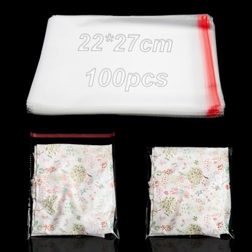 100 Stück Große Cellophantüten Selbstklebend 22x27 cm Klarsichttüten zum Befüllen OPP PlastiktütenTütchen Zellophantüten Kekse Tüten Flachbeutel Weihnachten für Süßigkeiten Nüssen Schokolade Schmuck