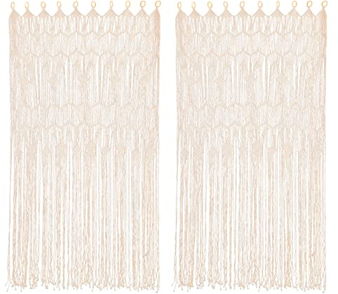 Charocean 2 Stück Makramee Vorhang Tür, Handgefertigter Makramee Türvorhang im Boho Stil, 85x200cm, Fadenvorhang Boho Vorhang für Balkontür oder Fenster, Dekoration für Schlafzimmer, Hochzeiten