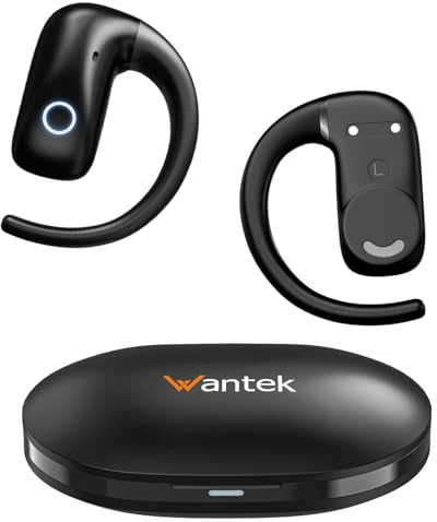 Wantek Open Ear Kopfhörer Bluetooth 5.3, Offene Kopfhörer Kabellos mit Mikrofon, HiFi-Sound Klare Anrufe Sport kopfhörer für Joggen/Fitnessrad/Fitnessstudio (‌Basisversion)
