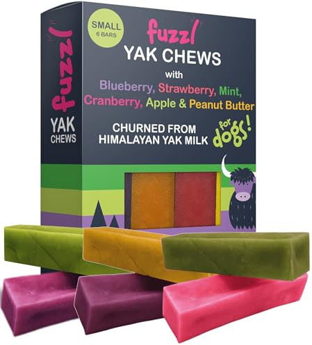 Fuzzl – Pack of 6 Small Mixed Flavour Yak Chews for Dogs | Blueberry, Strawberry, Cranberry, Mint, Apple, Peanut Butter | Natural Himalayan Cheese Treats | Long-Lasting Dental Chews for Small Breeds