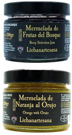 LIEBANARTESANA Naranja al Orujo y Frutos del Bosque Pack 2 x 280 g | Mermeladas Artesanales, Elaboración Natural, Producto de Cantabria, Gourmet