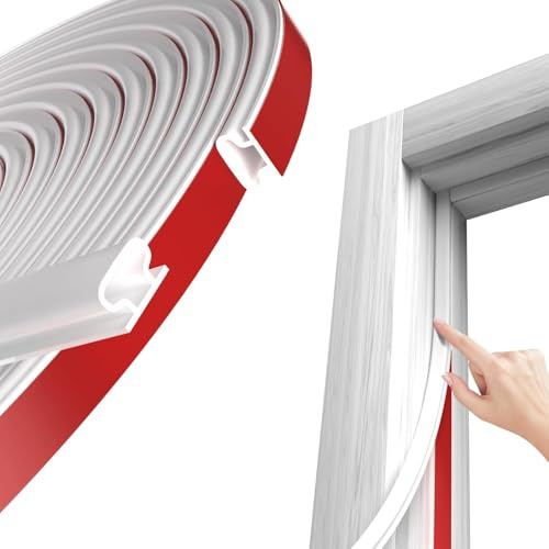Joint Porte Fenetre Isolation Froid et Phonique,Type D Caoutchouc Joint de Porte, TPE Autocollante en porte Bande D'étanchéité, pour isolation phonique porte, Joint Etancheite Entree (Blanc, 7m)
