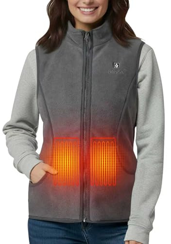 UNBON Chaleco Calefactable Mujer, Chaleco Calefactable Polar con Batería USB 10000mAh, Chaleco Térmico Eléctrico Calefactor con 3 Temperaturas 6 Zonas de Calefacción para Moto Caza Trabajo Gris S