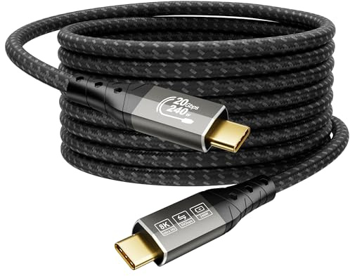 ZIKNYDO Langes Kabel USB C auf USB C 5m, Unterstützt bis zu 20Gbps Datenübertragung, 240W Laden, 8K@30Hz, 4K@144Hz Videoausgang, USBC Display Kabel für Monitor, Laptop, MacBook Pro, iPad Pro, Dell XPS