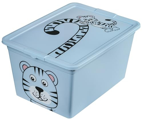 EDANTI Aufbewahrungsbox Für Kinder Kunststoffbehälter Spielzeugbehälter Spielzeugkiste Kinderzimmer Kinderbox Kunststoff Mit Deckel (Blau, 30L)