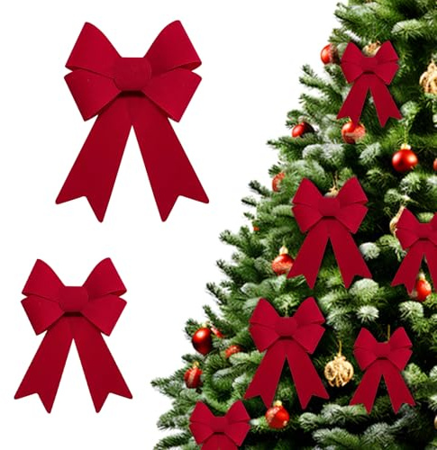 Calkkrer 4 Pieces Red Christmas Bows, Velvet Bows Large 21x31cm and Small 14x21cm, Christmas Decor, Bows for Christmas Wreath Decor Christmas Tree Ornaments
