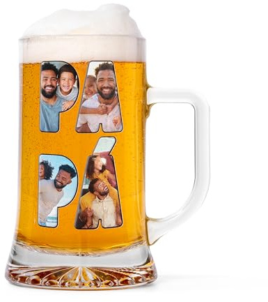 Made in Gift - Jarra de Cerveza Personalizada Papá con fotos – Regalo Original para Día del Padre – Capacidad 500 ml – Diseño a Color – Ideal para Cumpleaños, Día del Padre o Eventos Especiales