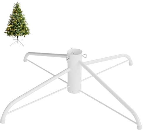 Vivo Technologies Support de sapin de Noël artificiel de 50 cm, base pour sapin de Noël de 2,1 m et moins, support en fer et caoutchouc avec vis à pouce (blanc)
