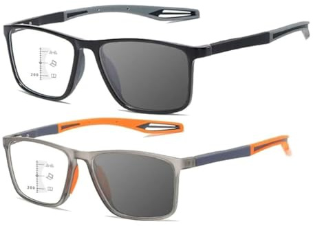 Banogalle Brille, Banogalle Automatik Brille, Intelligente Zoom Brille Automatische Fokuseinstellung, Ultraleichte Und Bequeme Anti-Blaulicht-Brille Für Presbyopie Für Nah Und Fern (Grau+Orange,1.0x)
