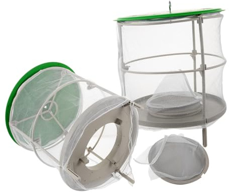 VICASKY 2 pièces Piège à Mouches Suspendu avec Couvercle Anti-Pluie Cage à Mouches Maille Plastique Filet Attrape-Insectes Sécurisé pour Jardin et Extérieur Lot