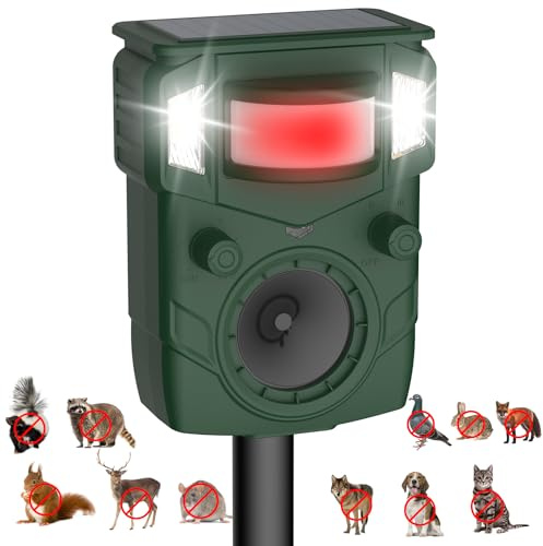 Aqjbh Solar Ultrasonic Animal Repellent, Multi-Modes Deer Repellent Devices,Cat Deterrent Outdoor, Squirrel Raccoon Dog Deterrent with Motion Sensor & Ultrasonic Waves for Garden Yard 1PC Green
