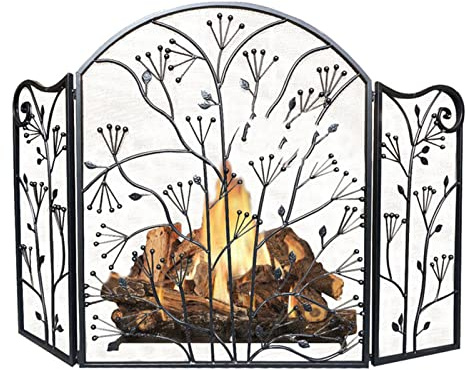 SnamicE Fire Guard Rustic Worn Finish Fire Guard Grate w/Protective Mesh, 3 Panel Fireplace Screen Indoor Outdoor, Foldable Hearth Accessory for Open Fire,Gold-70cm,Black-90cm(35 7/16