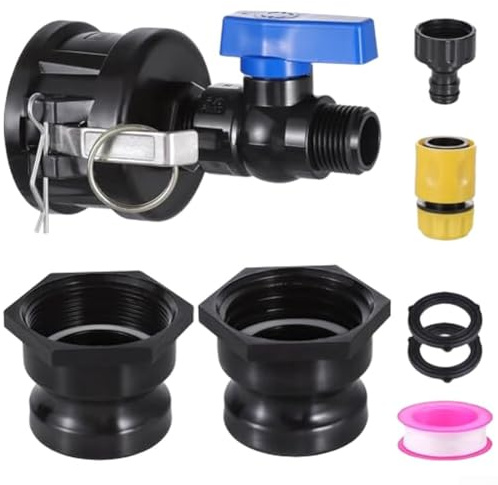 HOHOVYVY IBC Tank Schlauchadapter Mit 2 Grobe Und 2 Feingewinde Camlock Kupplungen PVC Kugelhahn Und Vollfluss-Absperrventil Für Gartenbewässerungsschlauchanschluss