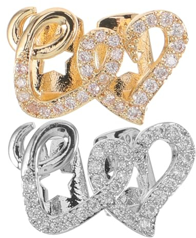 LIFKOME 2 Stück Pack Hip Hop Zahngrills mit Hohlen Herz Zahnkappen aus Metall Zirkonia Besetzter Zahnschmuck für Männer Modische Rapper Cosplay Accessoires in Gold und Silber