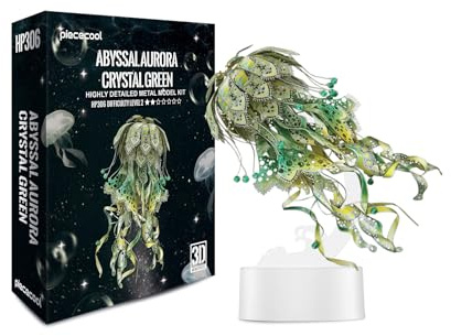 Piececool Puzzle 3D en métal, lampe méduse, kit de modélisme pour adultes, puzzle en métal pour adultes, puzzle 3D pour 430 en acier inoxydable 61 pièces (vert, vert)