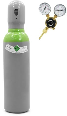 Bombola di gas Argon CO2, 5 l, riempita con riduttore di pressione, gas di miscelazione 18 (82% argon, 18% CO2), gas di protezione per saldatura MIG MAG, gas di saldatura 150 bar, 1 m³, TÜV 10