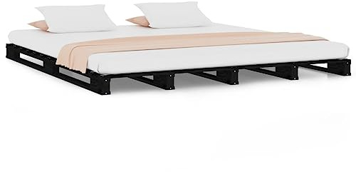 XHNIFBN Palettenbett Schwarz 140x190 cm aus massivem Kiefernholz Modernes Design Robustes Bettgestell für Jugendzimmer und Gästezimmer Schlafsofa Optik für Schlafzimmer Wohnzimmer