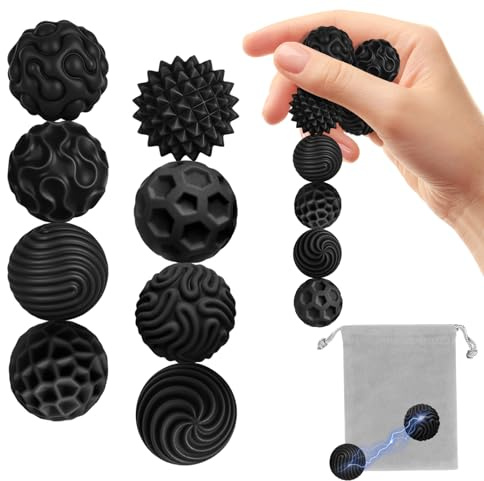 Zingbee 8 stück magnetische Fidget Toys,Silikon Magnetkugeln Anti-Stress | Sensorik Spielzeug,für Erwachsene und Kinder ADHS,Sensorische Magnetische Kugeln Set, Stressabbau und Entspannung（Black）