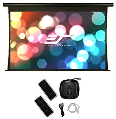 Elite Screens SKT100UHW-E12 Saker Tab Tension Beamer Heimkino Leinwand mit Motor (Format 16:9, 222 x 125 cm, Bilddiagonale: 224 cm (100 Zoll), Tuch, 4K/HD/3D Ready)