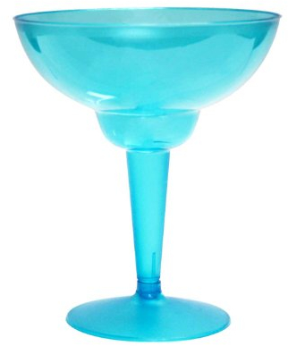 Party Essentials Hard Plastic Two Piece 12-Ounce Margarita Glasses, Neon Blue, 10 Count