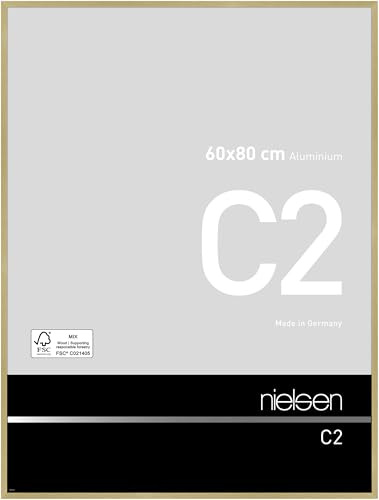nielsen Aluminium Bilderrahmen C2, 60 x 80 cm, Gold | Aluminium Posterrahmen im Hoch- & Querformat zum Aufhängen Gold gebürstet Echtglas
