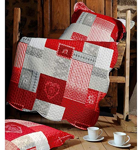 Stof - Arkansas Boutis avec 2 Taies Polyester Rouge 220 x 240 cm P47118002, champêtre, Montagne