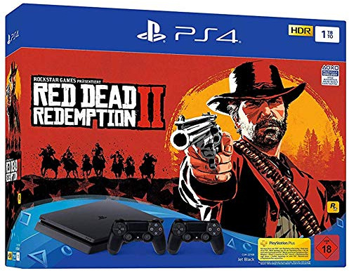 PlayStation 4 - Konsole( 1TB, schwarz, slim) inkl. Red Dead Redemption 2 + 2 DualShock Controller