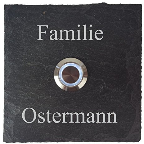 Laser-Diele Türklingeln – Klingelschild Schiefer Mit Gravur Und Namen, Beleuchtet Mit LED, 100x100 Millimeter, Standard