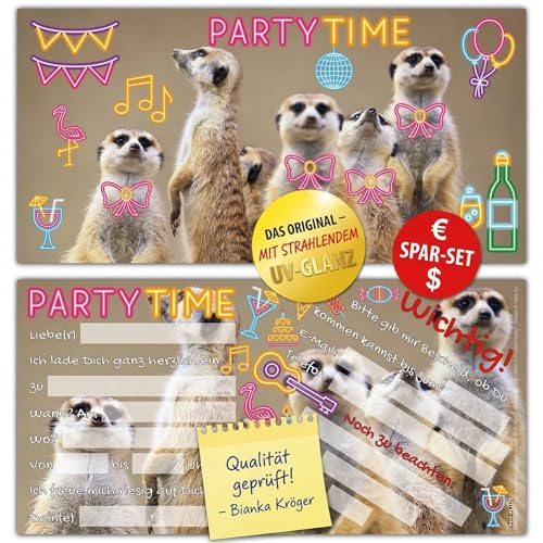 BREITENWERK 12er Set PARTY-ERDMÄNNCHEN Einladungskarten - lustige Einladungen zum Kinder-Geburtstag oder Party für Mädchen Jungen & Erwachsene