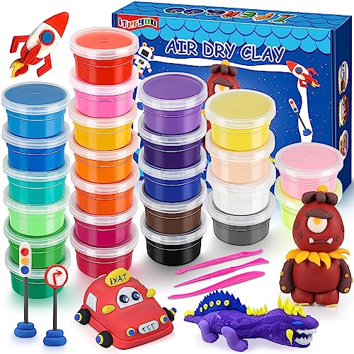 iFergoo Air Dry Clay, 24 Colors Modelling Clay Ultra Light Magic Clay, Soft & Stretchable DIY Molding Clay with Tools, Children Boys Girls Toys