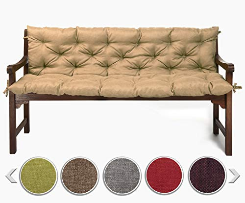 sunnypillow Coussin pour Banc de Jardin 120 x 50 x 50 cm - Matelas Exterieur, Interieur - Coussins Assise & Dossier Souples - Confortable Coussins pour terrasse, Balcon, Banquette - Beige