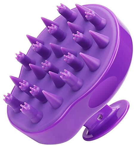 FReatech Actualizado Cepillo de Champú para Masaje de Cabeza con 2 Tipos Cerdas de Silicona, Cuida Cuero Cabelludo Censible y Delicado, Exfolia Suavemente y Estimula Crecimiento del Cabello, Púrpura