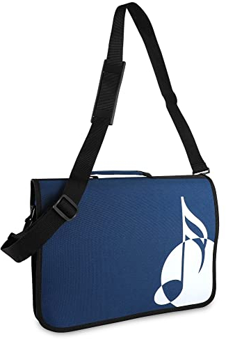 Classic Cantabile Notentasche - Tasche für Musikunterricht und Musikalische Früherziehung - Für Noten im DIN- und US-Format - Schultergurt - Innenfächer für Utensilien - Musik-Design - blau