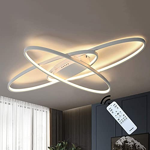 J.SUNUN Schlafzimmer Deckenleuchte Led Lampe Modern Ovalen Design Wohnzimmer Deckenlampe Dimmbar 3000-6000K Leuchte Acryl Pendelleuchte Esstischlampe Esszimmer Flur Dekolampe 95CM