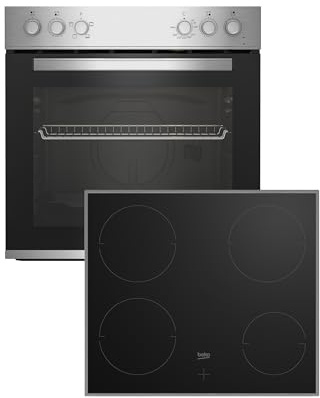 Beko BBUC12020X Einbau-Herd-Set, Multifunktionsofen mit 4 Heizarten und Glaskeramik-Kochfeld, SteamShine-Reinigung, herausnehmbare Vollglas-Innentür, Schwarz/Edelstahl