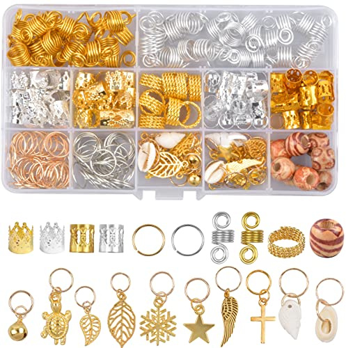 Pinsheng 238 Stück Dreadlocks Haarschmuck, Haar Dreadlocks Zubehör Braids Schmuck Ringe Clips Aluminium mit Aufbewahrungsbox (Gold und Silber)
