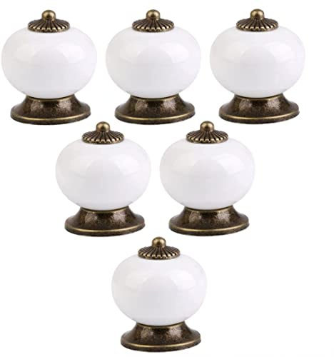 Creatwls Keramik Vintage Antik Porzellan Shabby Chic Vintage Möbelknopf Möbelknöpfe Küche Schrank Griff - 6pcs, Weiß