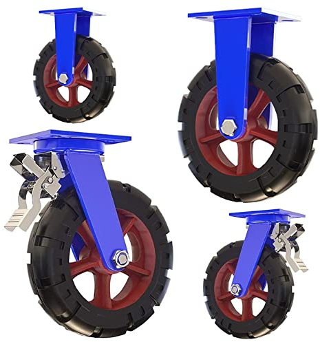 LIGUOYI 4 Schwerlastrollen Tragkraft 2000kg Industrie Transportrollen Mit Bremse, Schrauben & Metallplatten 2 Lenkrolle + 2 Bockrolle, Doppelkugellager Vollgummi Pannensichere - Heavy Duty Caster