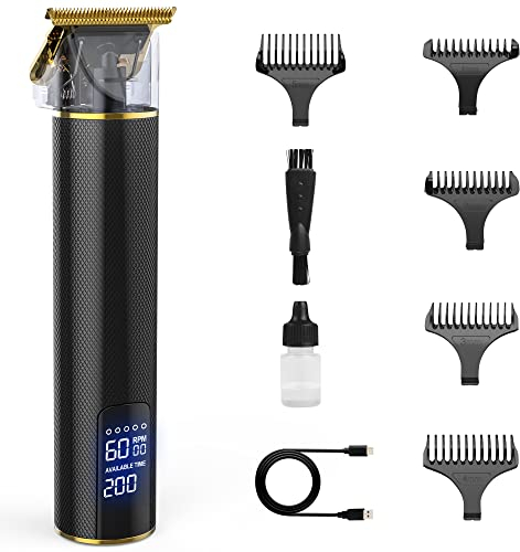Haarschneidemaschine Profi Bartschneider Herren, Haarschneider-Set Elektrisch Präzisions Haartrimmer Barttrimmer USB Wiederaufladbar mit LED-Anzeige, 5 Führungskämme, 3-Geschwindigkeiten