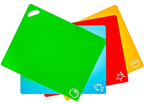 Axer 4 pcs Planches à Découper Plastiques Code Couleur - Grande Planche à Découper Plastique sans BPA - Set Planche à Découper Extensible