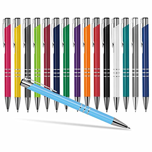 #teamludorf 50x DELTA UNI LACKIERT Metall-Kugelschreiber mit Wunsch-Gravur - Personalisierte Kulis - Stift mit Namen - 16 Farben & 20 Schriftarten - 50 Stück - Hellblau