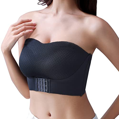 FEOYA Dam axelbandslös push-up BH bandeau BH fram fästande BH axelbandslös axelbandslös rygglös bh sömlös BH vadderad bh spets-BH låg rygg BH plus size BH multiway BH, Svart, M