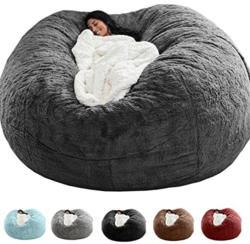 Giant Bean Bag Chair, 5ft/6ft/7ft Adult Beanbag Chair Cover, made of Comfy Fur for an Oversized, Fluffy Lazy Sofa in your Bedroom or Living Room - No Filler Included!
