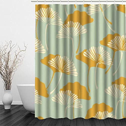OENISE Anti-Schimmel Duschvorhang 180x180 Ginkgo Biloba Wasserdicht Polyester Stoff Shower Curtains mit 12 Duschvorhangringen für Dusche Badewanne Duschvorhänge Japan Badezimmer Badvorhang